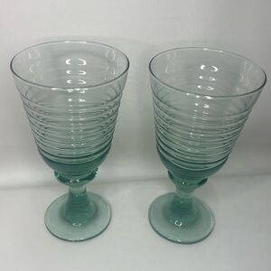 Libby Glass Company Sirrus Water Goblets Glasses Set 2 Insulator Green Vintage